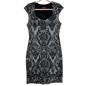 Connected Apparel Black & White Cap Sleeves Bodycon Textured Knit Midi Dress 12